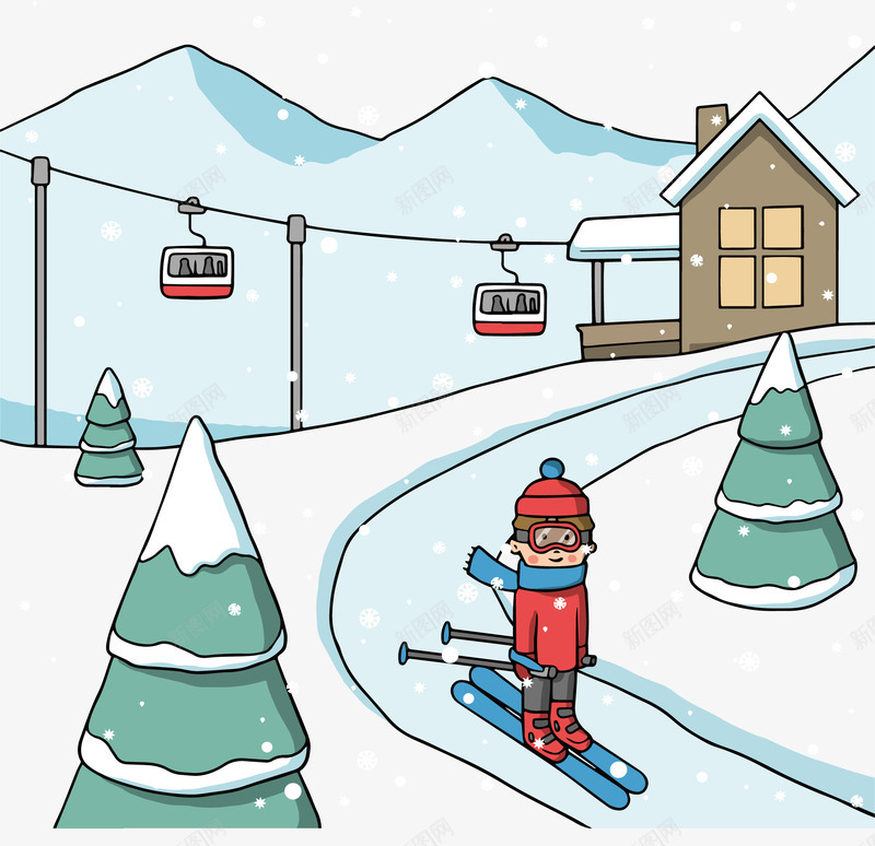 可爱手绘滑雪的人png免抠素材_新图网 https://ixintu.com 冬季滑雪 冬季运动 滑雪 滑雪的人 矢量png 缆车