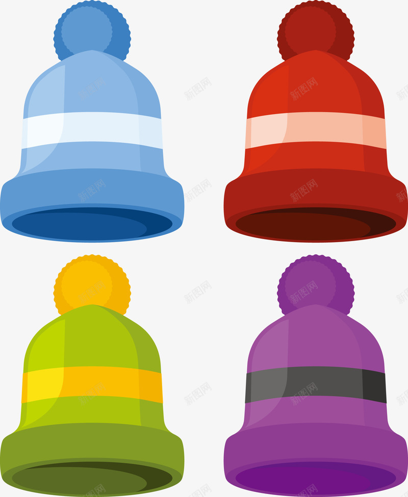 四种不同颜色的冬季保暖帽子矢量图eps免抠素材_新图网 https://ixintu.com 不同颜色 保暖 保暖帽子 帽子 帽子PNG 彩色帽子 矢量帽子 矢量图