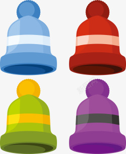 四种四种不同颜色的冬季保暖帽子矢量图高清图片
