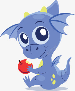吃苹果的蓝色恐龙矢量图素材