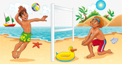 度假沙滩上玩沙滩排球的年轻男子素材