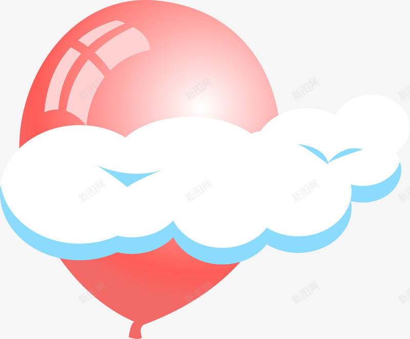 漂浮红色气球png免抠素材_新图网 https://ixintu.com 升空 漂浮气球 白色云朵 白色光晕 童趣 红色气球