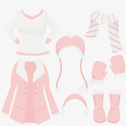 粉色外套可爱的女性冬季服装配饰矢量图高清图片
