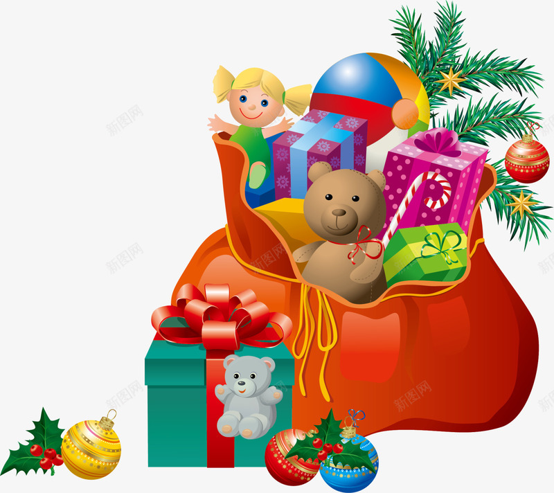 圣诞节各式圣诞礼物png免抠素材_新图网 https://ixintu.com 各式礼物 圣诞礼物 圣诞节 玩具小熊 玩具皮球 童趣
