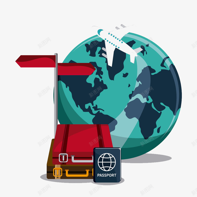飞机行李和世界地图png免抠素材_新图网 https://ixintu.com 世界地图 行李 飞机