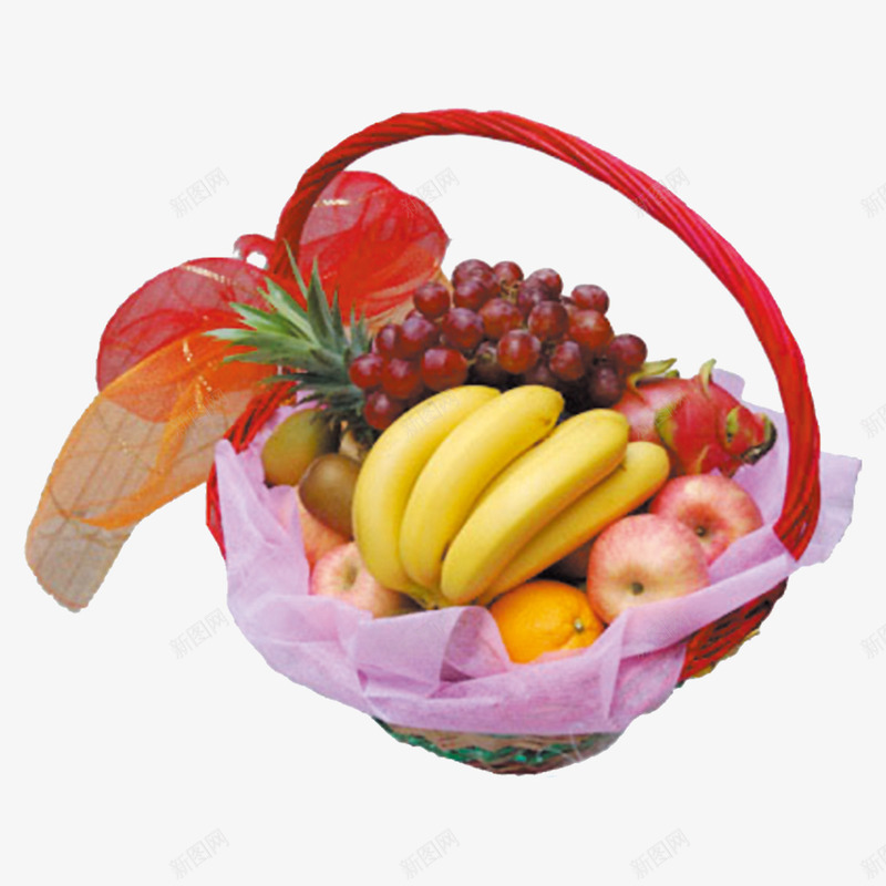 一个水果篮png免抠素材_新图网 https://ixintu.com 水果 水果篮 看望病人送礼用品 苹果 葡萄 香蕉