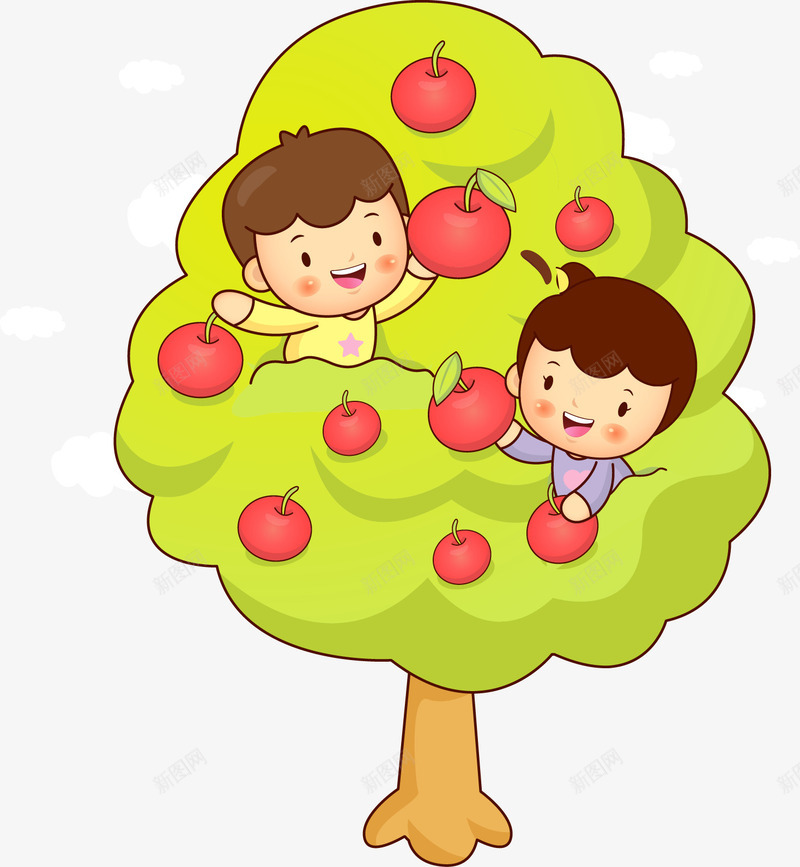 苹果树上的儿童插画矢量图ai免抠素材_新图网 https://ixintu.com 插画 果树 矢量儿童 苹果树 矢量图
