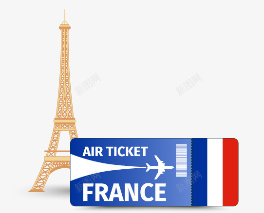 巴黎铁塔飞机票png免抠素材_新图网 https://ixintu.com 埃菲尔铁塔 巴黎飞机票 飞过飞机票