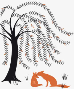 树下的狐狸素材