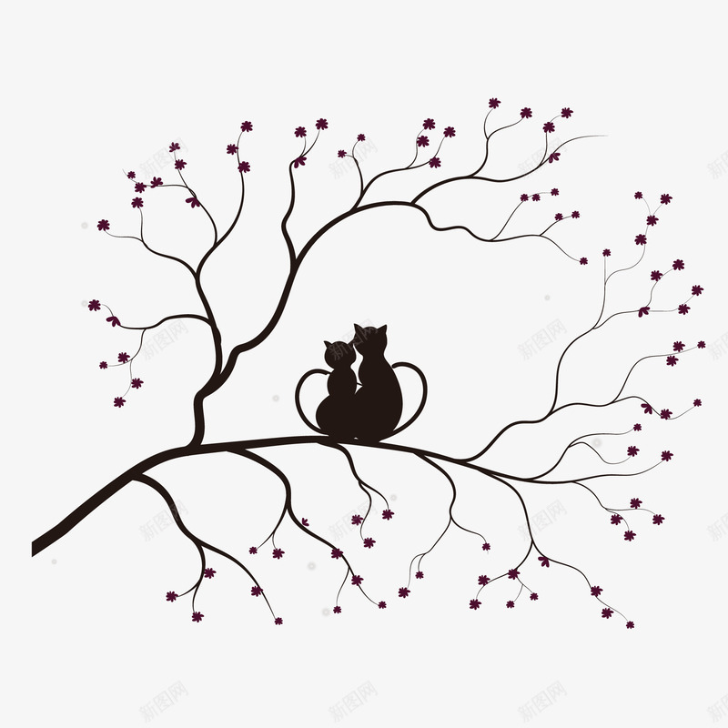 树枝剪影矢量图图标ai_新图网 https://ixintu.com 剪影 猫 黑色 矢量图