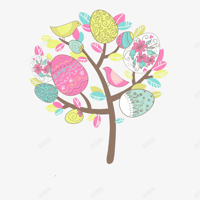 长满彩蛋的树png免抠素材_新图网 https://ixintu.com png png图片 复活节 小鸟 彩色 彩蛋 树 节日