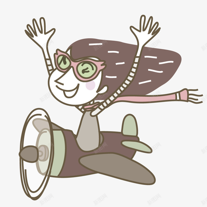 坐在飞机上的女孩png免抠素材_新图网 https://ixintu.com 卡通 手绘 插画 矢量人物 矢量元素 飞机