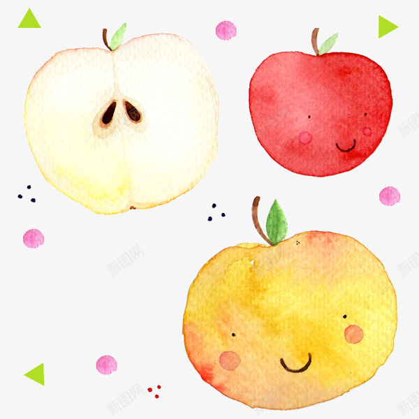 手绘小苹果png免抠素材_新图网 https://ixintu.com 彩色 手绘 水彩 水果 苹果