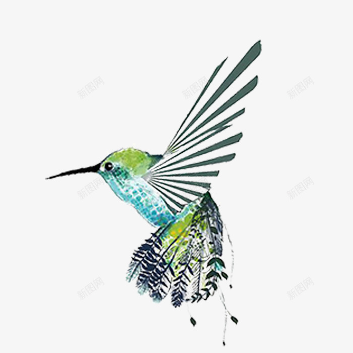飞翔的小鸟png免抠素材_新图网 https://ixintu.com 一只 卡通 小鸟 手绘 条纹 白色 绿色 翅膀 黑色