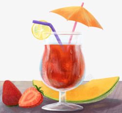 手绘草莓汁夏季手绘草莓汁饮品插画高清图片