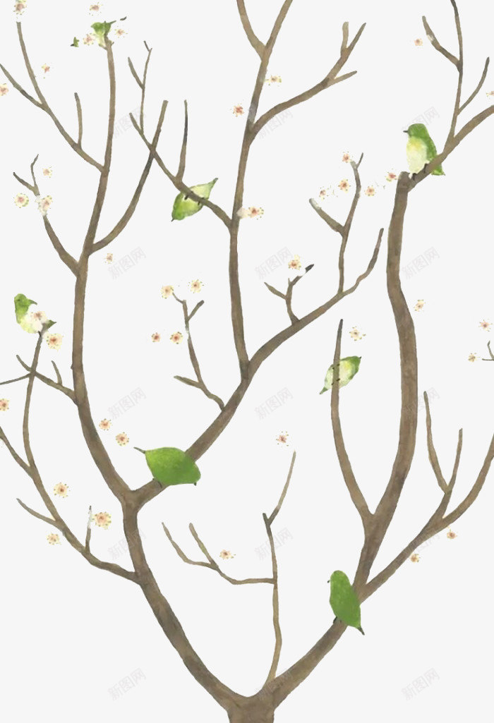 树枝png免抠素材_新图网 https://ixintu.com 卡通 小鸟 手绘 清新 花和树