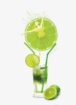 绿色清新夏季柠檬冷饮果汁插画素材