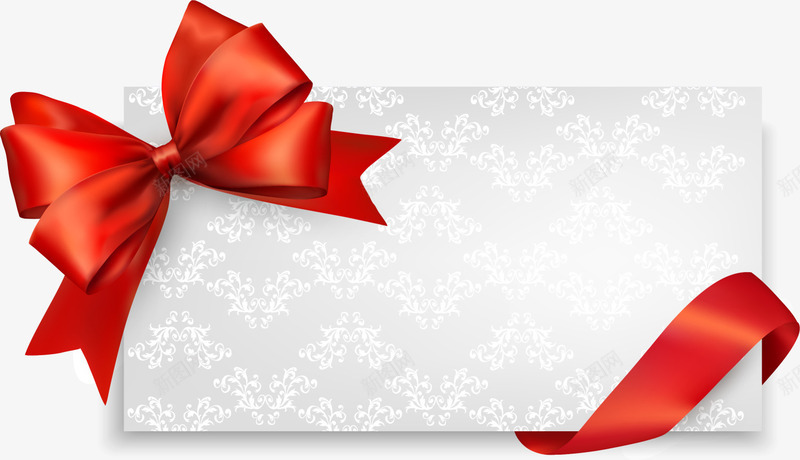 圣诞节白色方形贺卡png_新图网 https://ixintu.com 圣诞节贺卡 方形贺卡 白色花纹 白色贺卡 红色丝带 红色蝴蝶结