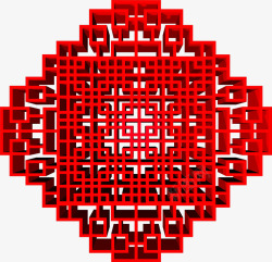 红色中式抽象花纹组合素材