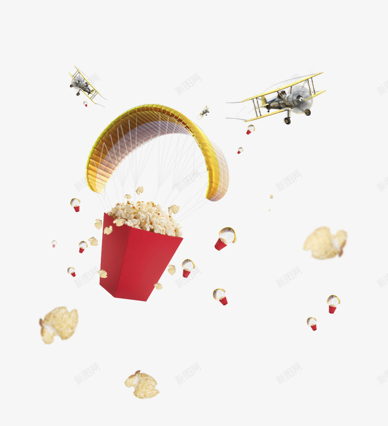 飞翔爆米花psd免抠素材_新图网 https://ixintu.com 创意 爆米花 飞机