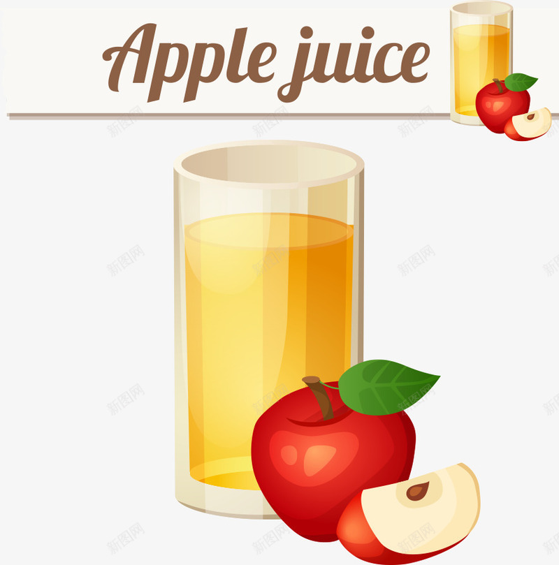 卡通苹果和果汁png免抠素材_新图网 https://ixintu.com 卡通果汁 卡通苹果 杯子 果汁 矢量果汁