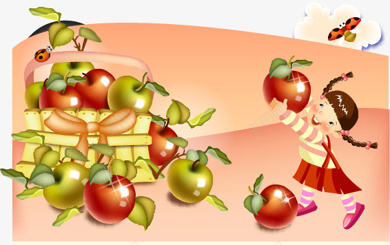苹果和女孩png免抠素材_新图网 https://ixintu.com 儿童 卡通 气球 田野 红衣服女孩 苹果 苹果礼盒 飞机