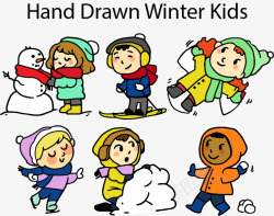 手绘冬季的孩子们矢量图素材