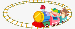 卡通手绘彩色玩具火车小男孩素材