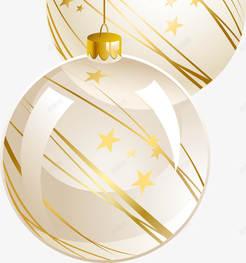圣诞节白色圣诞球png免抠素材_新图网 https://ixintu.com 圣诞节吊球 白色圣诞球 金色光晕 金色星星 金色条纹 金色绳子