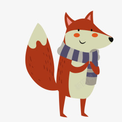 红灰色卡通冬季围巾狐狸矢量图素材