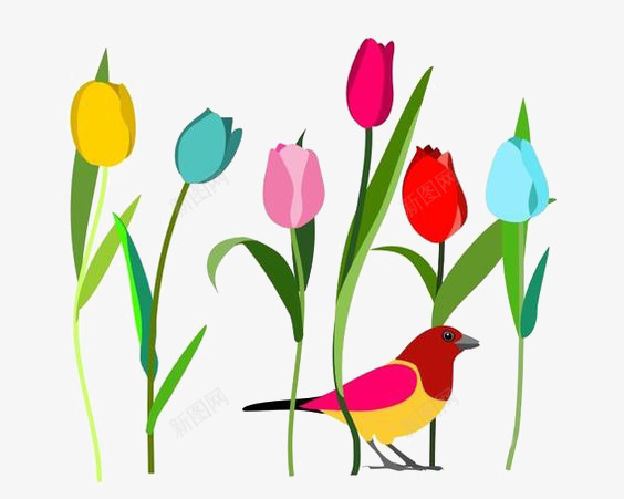 玫瑰和小鸟png免抠素材_新图网 https://ixintu.com 卡通 手绘 插画 植物 玫瑰 花卉 鲜花 鸟类