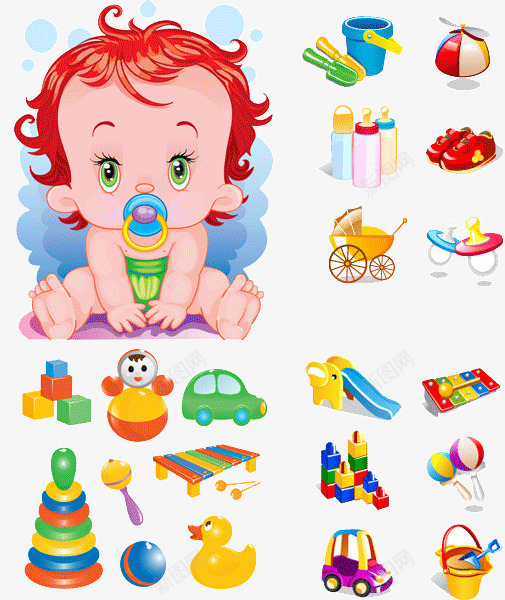 婴儿玩具png免抠素材_新图网 https://ixintu.com 奶瓶 婴儿 汽车 玩具 积木 鞋子 音乐玩具