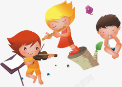 拉提琴的女孩三个小孩高清图片