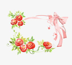 红花绿叶与粉色的丝带鲜花高清图片