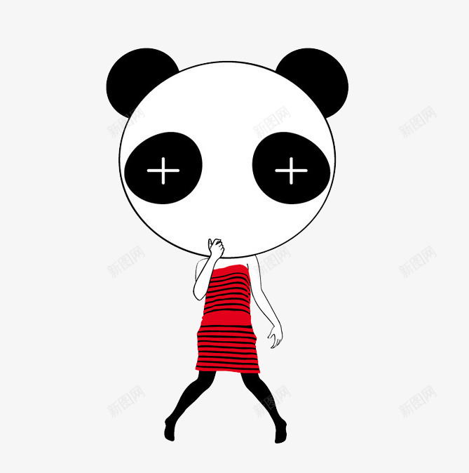 熊猫头美女png免抠素材_新图网 https://ixintu.com 丝袜美女 创意手绘 时尚美女 条纹裙子 熊猫 穿裙子的美女熊猫头美女 红色 黑白