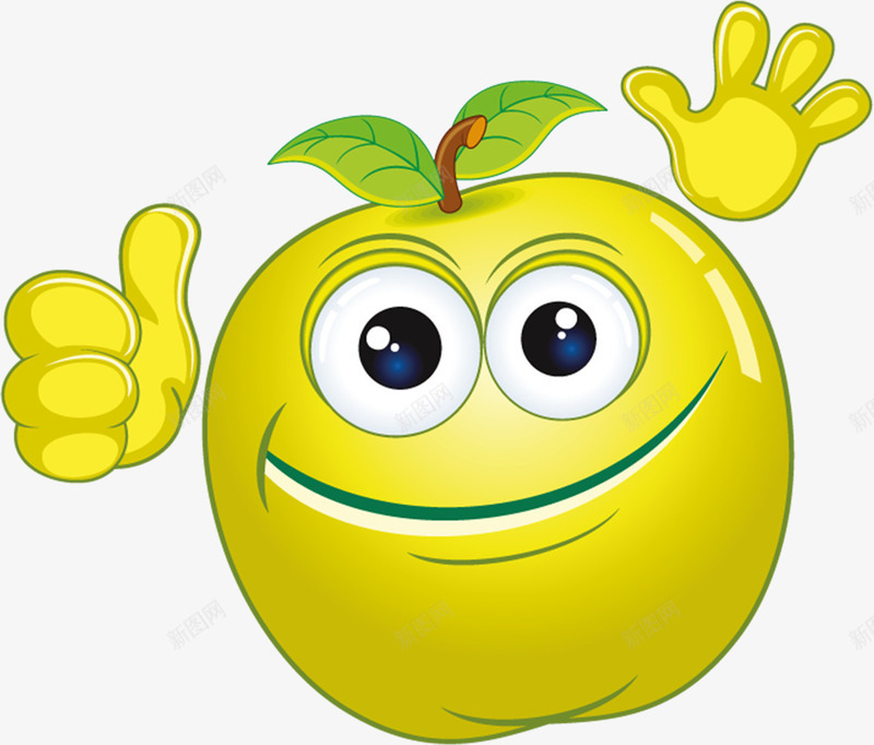 微笑的黄苹果png免抠素材_新图网 https://ixintu.com 卡通 大拇指 夸奖 微笑 拟人 果蔬 棒 黄苹果