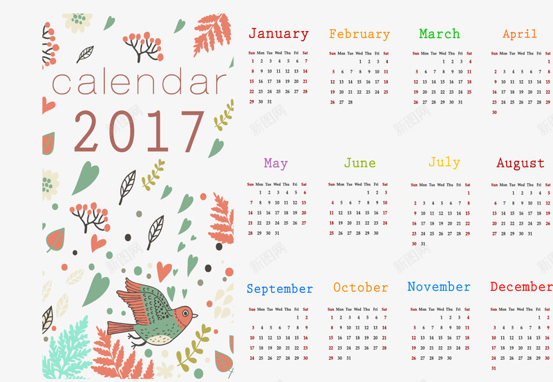 复古图案2017年日历png免抠素材_新图网 https://ixintu.com 2017年 台历 复古 小鸟图案 矢量素材