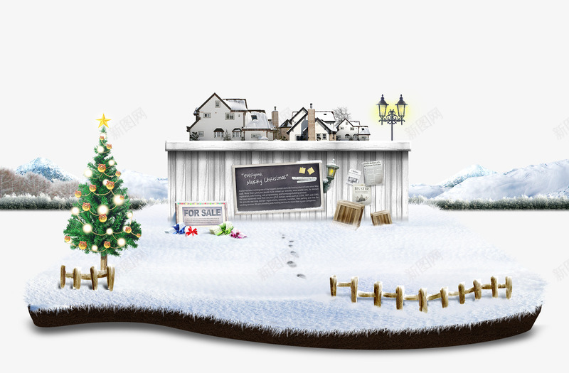 冬季雪地场景png免抠素材_新图网 https://ixintu.com 冬季雪地 圣诞树 房屋素材 雪地图片
