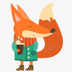卡通可爱过冬的狐狸矢量图素材