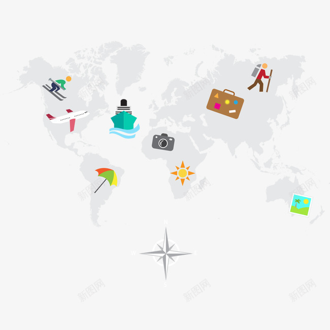 旅行地图png免抠素材_新图网 https://ixintu.com 人物 地图 旅游 旅行 旅行地图 滑雪 相机 箱子 飞机