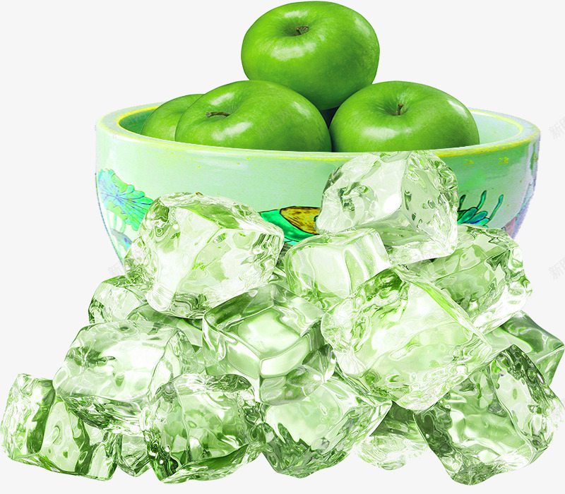 绿色冰块冰冻水果psd免抠素材_新图网 https://ixintu.com 东北冻梨 冰冻水果 冻苹果 地方特产 绿色冰块 美味
