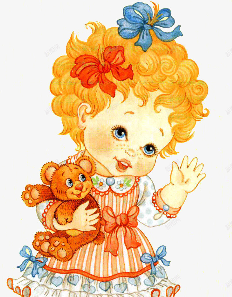 抱着小熊布偶的小女孩png免抠素材_新图网 https://ixintu.com 儿童画 卡通图片 女孩 打招呼 抱着小熊的大熊 玩具熊