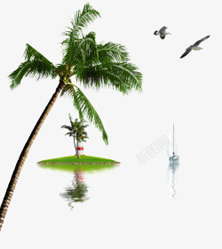 湖边的椰子树素材