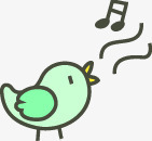 可爱绿色手绘歌唱小鸟素材