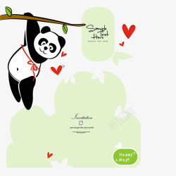 卡通爬树枝的熊猫素材