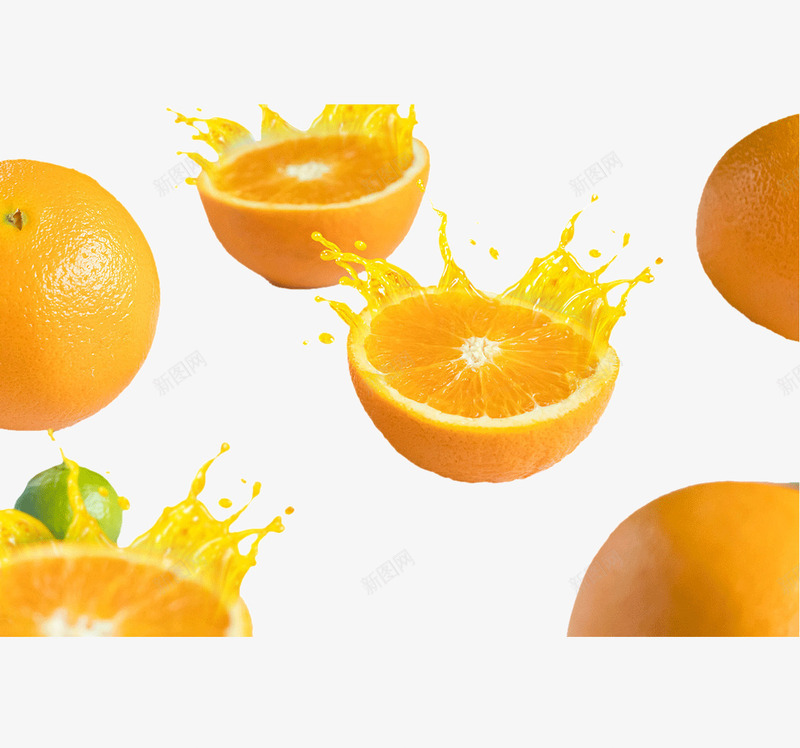 橙子和橙汁png免抠素材_新图网 https://ixintu.com 喷溅 果汁 橙子 橙汁 水果 黄色