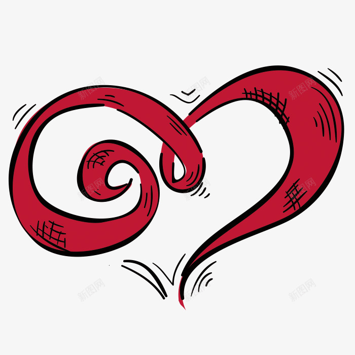爱心曲线创意线条png免抠素材_新图网 https://ixintu.com 创意丝带 卡通 心形图案 手绘 曲线 爱心 红色 线条