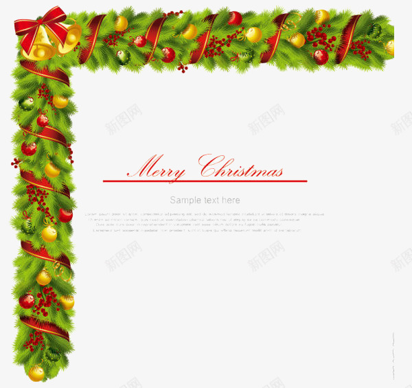 圣诞边框png免抠素材_新图网 https://ixintu.com 圣诞节 松树枝 绿色 铃铛