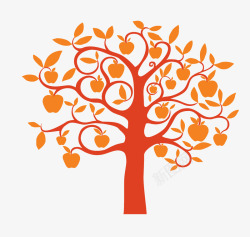 创意果树卡通手绘橘色的苹果树高清图片