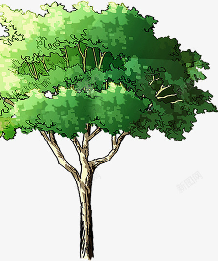 手绘绿色夏季景观大树png免抠素材_新图网 https://ixintu.com 夏季 大树 景观 绿色
